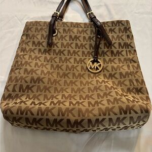 Michael Kors Brown Monogram Tote with Gold Charm